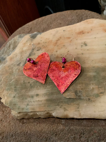 Copper Heart Art Earrings