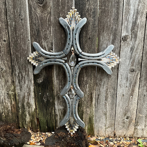 21” X 15 Horseshoe Cross w/Crystals