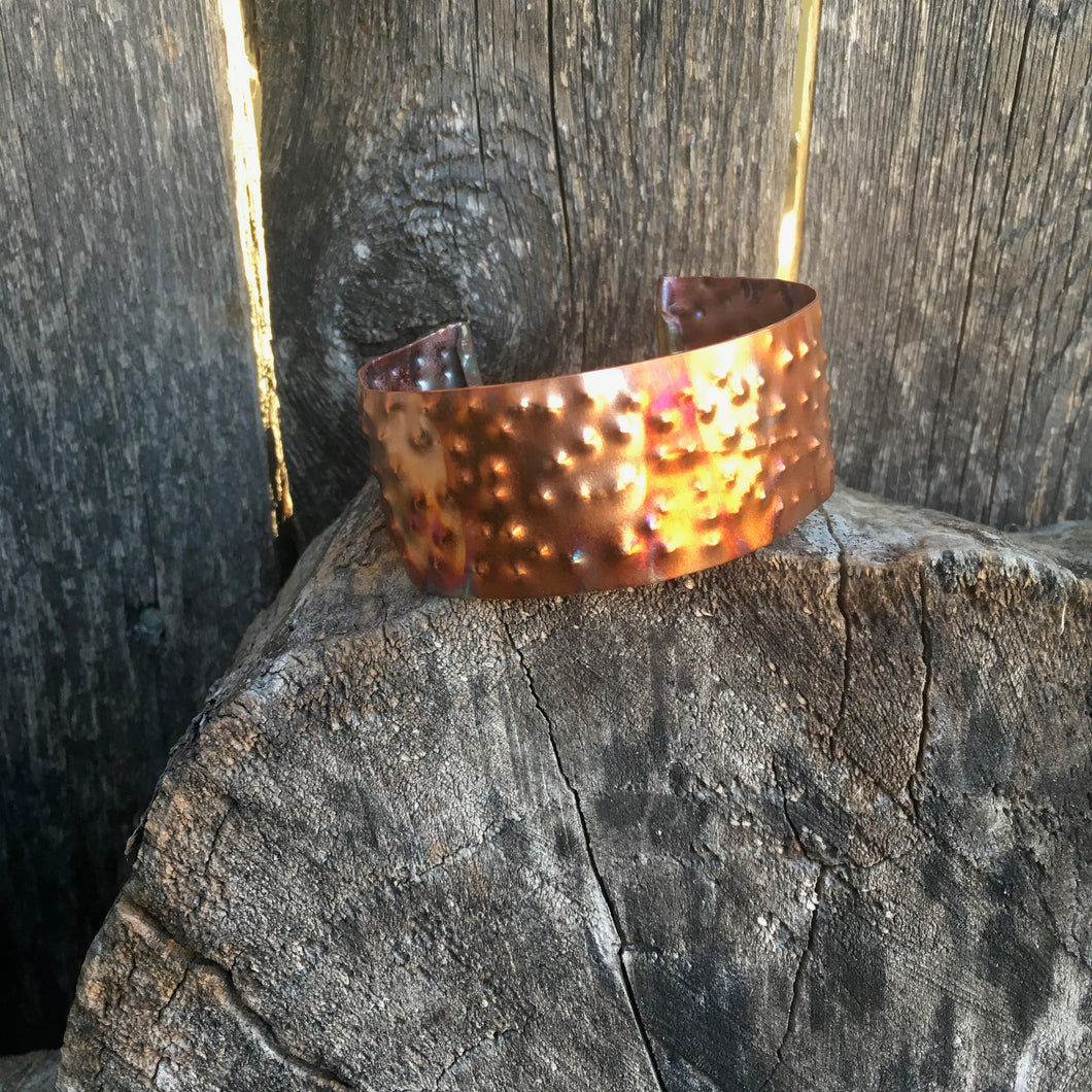 Textured & Flame Colored Copper Bracelet