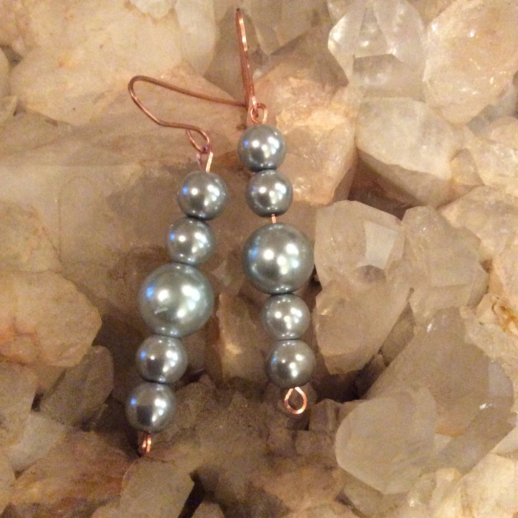 Glass Pearls & Copper Earrings