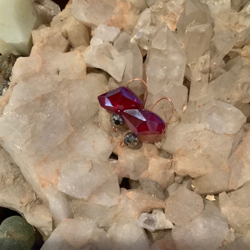 Red Crystal & Copper Earrings