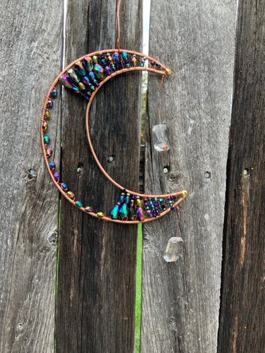 7” Copper and Crystal Crescent Moon