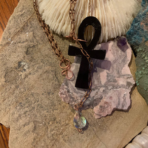 Wood and Resin Ankh Copper Necklace
