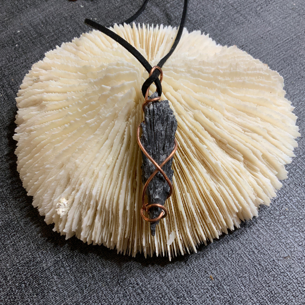 Wire Wrapped Kyanite & Leather Necklace