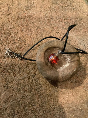 Caged Stone and Leather Necklace