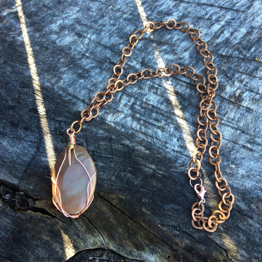 Wire Wrapped Jasper Stone & Copper Necklace