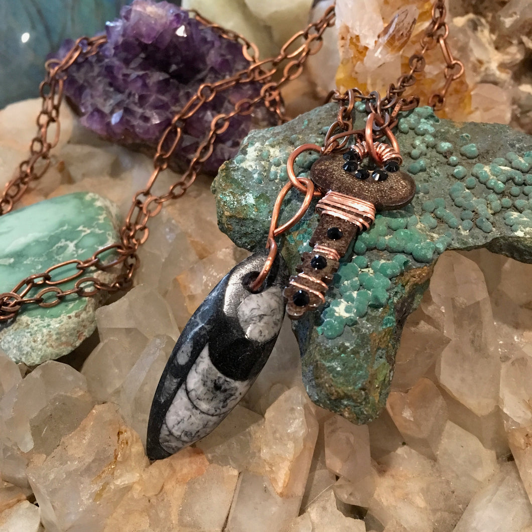 Fossil & Key Copper Necklace