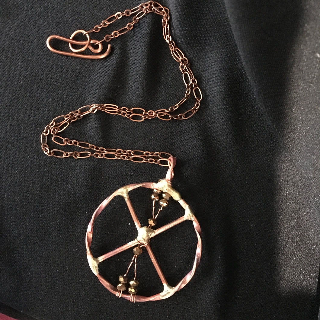 Twisted Copper & Copper Crystal Medicine Wheel Necklace