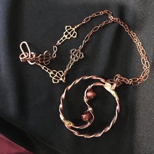 Twisted Copper Ying/Yang Red Tiger Eye Necklace