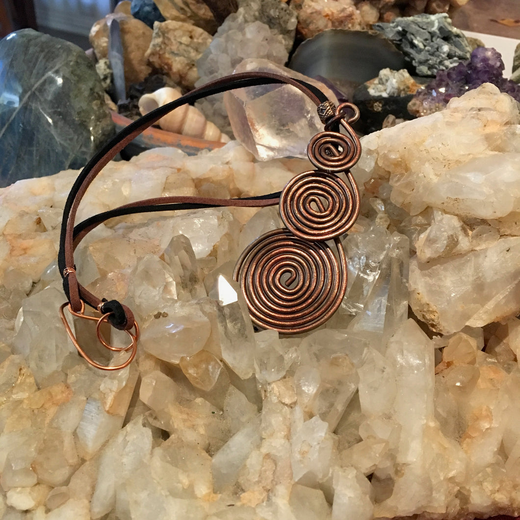 Copper Spiral & Leather Necklace