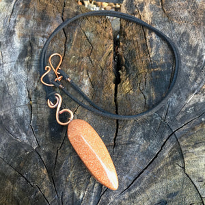 Goldstone & Leather Necklace