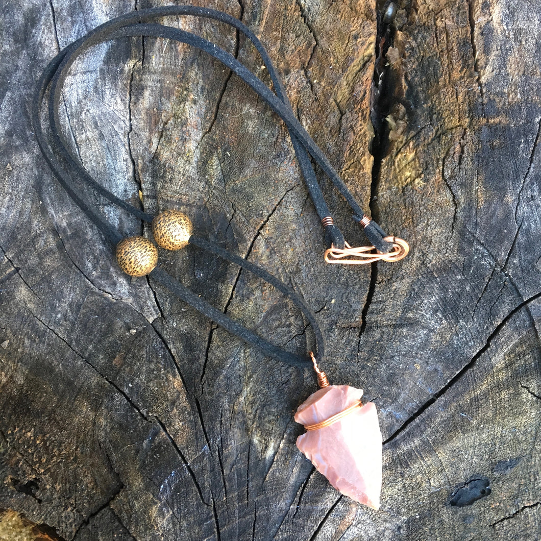 Stone Arrowhead & Leather Necklace