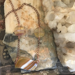 Agate, Fluorite & Leather Necklace